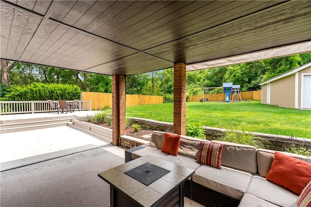 227 Shady Knoll Dr, Scott Twp Sal, PA 15220 - view of patio / terrace featuring an outdoor hangout area, a playground, and an outdoor structure