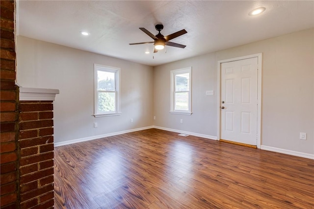 149-151 French St, Hempfield Twp Wml, PA 15601 - unfurnished living room with ceiling fan, wood finished floors, baseboards, and recessed lighting