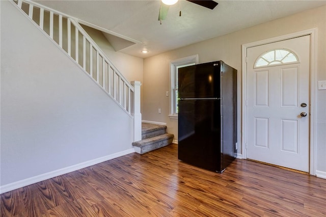 149-151 French St, Hempfield Twp Wml, PA 15601 - entrance foyer featuring stairs, wood finished floors, ceiling fan, and baseboards
