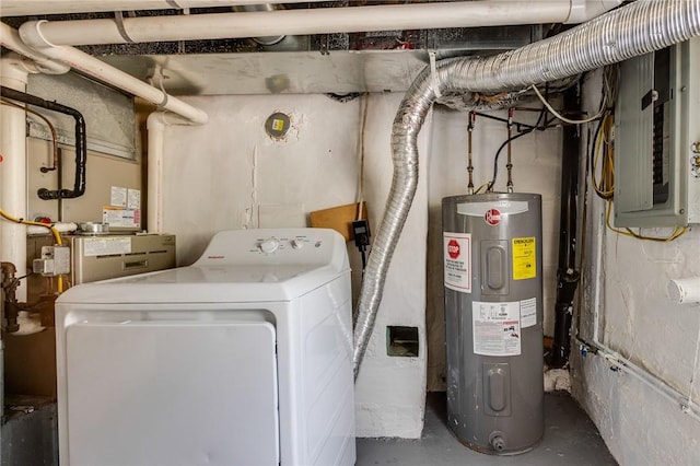 149-151 French St, Hempfield Twp Wml, PA 15601 - laundry room featuring washer / clothes dryer, water heater, and electric panel