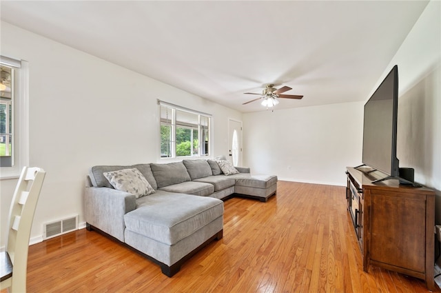 3702 School Rd, Murrysville, PA 15668 - living room with a ceiling fan and light wood finished floors