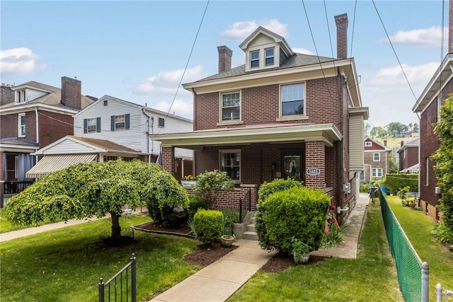 1623 Villanova, Morningside, PA 15206 - traditional style home with brick siding, a chimney, and a porch