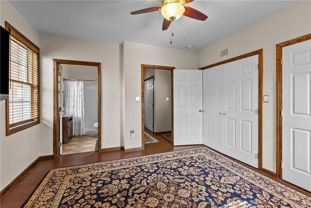 1623 Villanova, Morningside, PA 15206 - unfurnished bedroom with wood finished floors, baseboards, a closet, and a ceiling fan