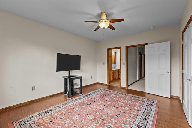 1623 Villanova, Morningside, PA 15206 - bedroom with wood finished floors, baseboards, ensuite bath, and ceiling fan
