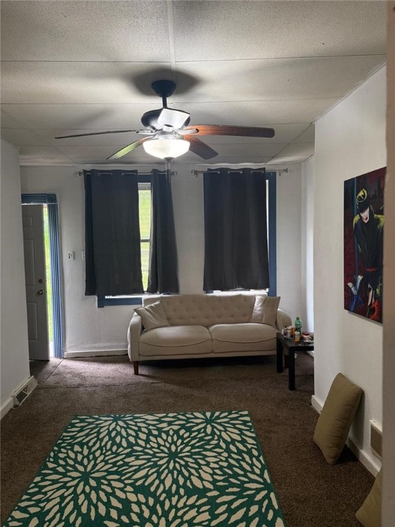 1704 High St, Spring Garden, PA 15212 - living room with carpet floors, a ceiling fan, and baseboards