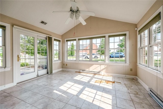 4115 Duckhorn Dr, Moon/Crescent Twp, PA 15108 - unfurnished sunroom with baseboard heating, lofted ceiling, and baseboards