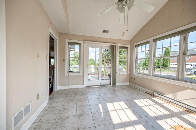 4115 Duckhorn Dr, Moon/Crescent Twp, PA 15108 - unfurnished sunroom with french doors, vaulted ceiling, baseboards, and a baseboard heating unit