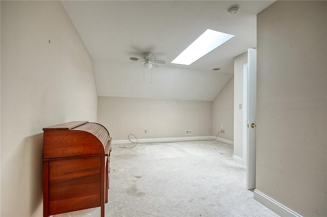 4115 Duckhorn Dr, Moon/Crescent Twp, PA 15108 - additional living space with a skylight, carpet flooring, ceiling fan, lofted ceiling, and baseboards