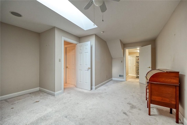 4115 Duckhorn Dr, Moon/Crescent Twp, PA 15108 - additional living space with a ceiling fan, light colored carpet, baseboards, and a skylight
