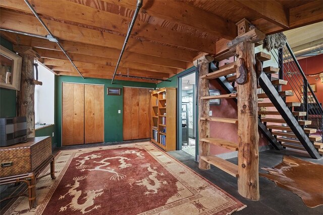 1536 Colwell St Unit 4, Downtown Pgh, PA 15219 - below grade area with wooden ceiling, stairs, and healthy amount of natural light