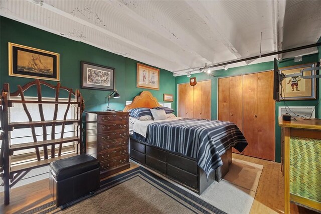 1536 Colwell St Unit 4, Downtown Pgh, PA 15219 - bedroom featuring rail lighting, multiple closets, and wood finished floors