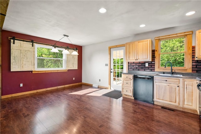 988 Croft Rd, Salem Twp Wml, PA 15601 - kitchen featuring black dishwasher, light brown cabinetry, healthy amount of natural light, a sink, and recessed lighting