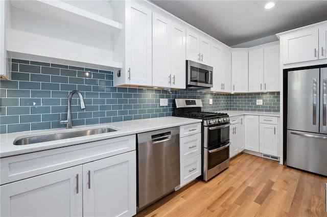 1105 Chislett St, Morningside, PA 15206 - kitchen with stainless steel appliances, a sink, light countertops, white cabinetry, and recessed lighting