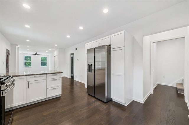 80 Butler St, Valencia Boro, PA 16059 - kitchen with appliances with stainless steel finishes, dark wood-style flooring, white cabinets, stone countertops, and recessed lighting