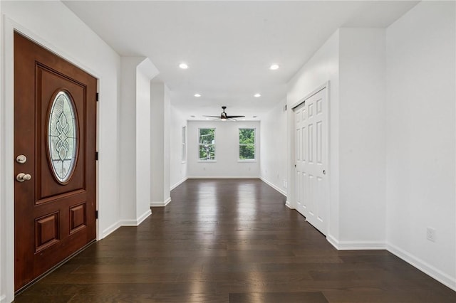 80 Butler St, Valencia Boro, PA 16059 - entryway featuring dark wood finished floors, baseboards, a ceiling fan, and recessed lighting