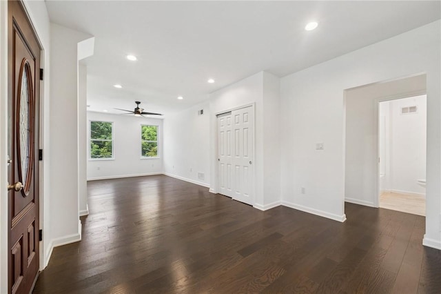80 Butler St, Valencia Boro, PA 16059 - unfurnished room with dark wood-style flooring, a ceiling fan, baseboards, and recessed lighting