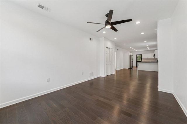 80 Butler St, Valencia Boro, PA 16059 - unfurnished living room featuring a ceiling fan, dark wood finished floors, recessed lighting, and baseboards