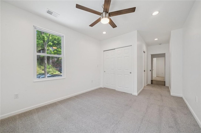 80 Butler St, Valencia Boro, PA 16059 - unfurnished bedroom with light colored carpet, recessed lighting, baseboards, a closet, and a ceiling fan