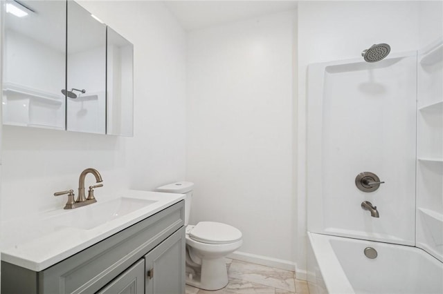 80 Butler St, Valencia Boro, PA 16059 - full bathroom with marble look tiles, vanity, toilet, tub / shower combination, and baseboards