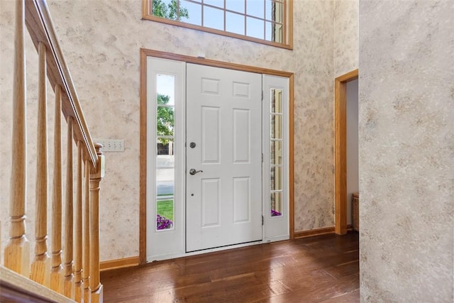 1616 Norman Dr, Franklin Park, PA 15143 - entrance foyer with hardwood / wood-style flooring, stairs, a high ceiling, and wallpapered walls