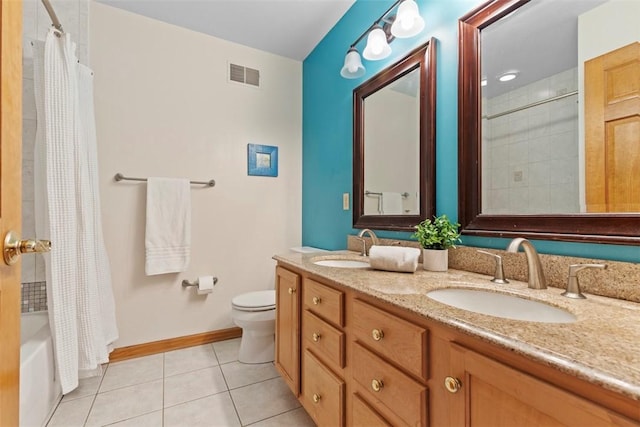 1616 Norman Dr, Franklin Park, PA 15143 - full bath featuring double vanity, tile patterned flooring, and shower / bath combo with shower curtain