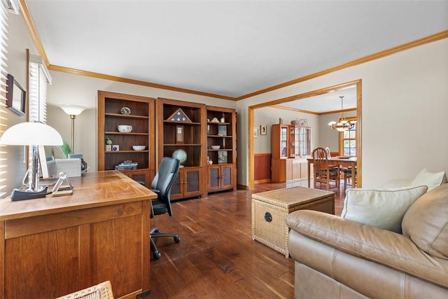 1616 Norman Dr, Franklin Park, PA 15143 - office space with ornamental molding, a chandelier, and dark wood-type flooring