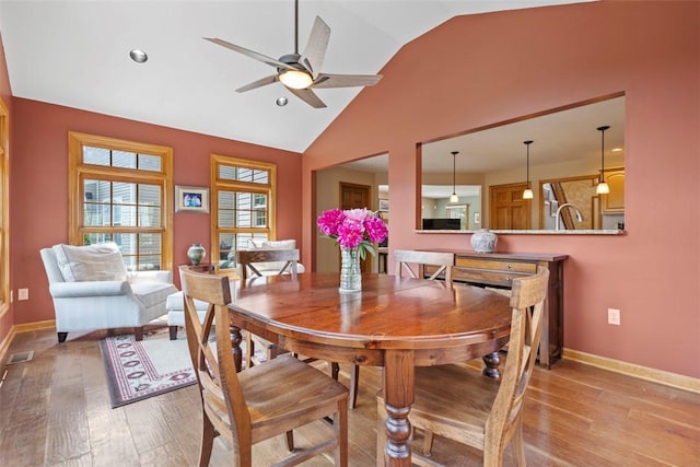 1616 Norman Dr, Franklin Park, PA 15143 - dining area with a ceiling fan, light wood-style flooring, recessed lighting, and high vaulted ceiling