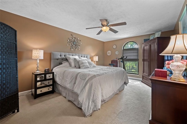 208 Ruffed Grouse Dr, North Fayette, PA 15126 - bedroom featuring light colored carpet, baseboards, a textured ceiling, and ceiling fan