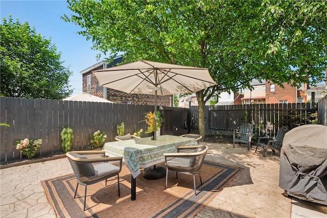 323 44th St, Lawrenceville, PA 15201 - fenced backyard featuring outdoor dining space, a patio area, and a grill
