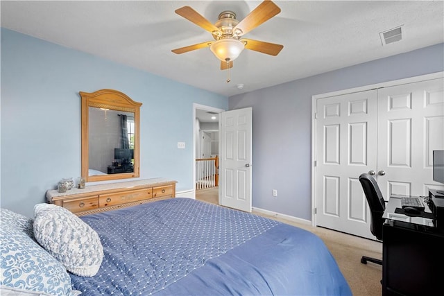 254 Maple Ridge Dr, Cecil, PA 15317 - carpeted bedroom with a desk, a closet, ceiling fan, and baseboards