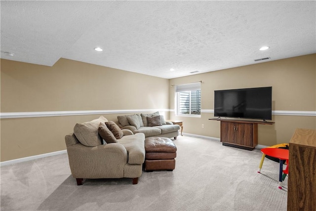 254 Maple Ridge Dr, Cecil, PA 15317 - carpeted living area featuring a textured ceiling, baseboards, and recessed lighting