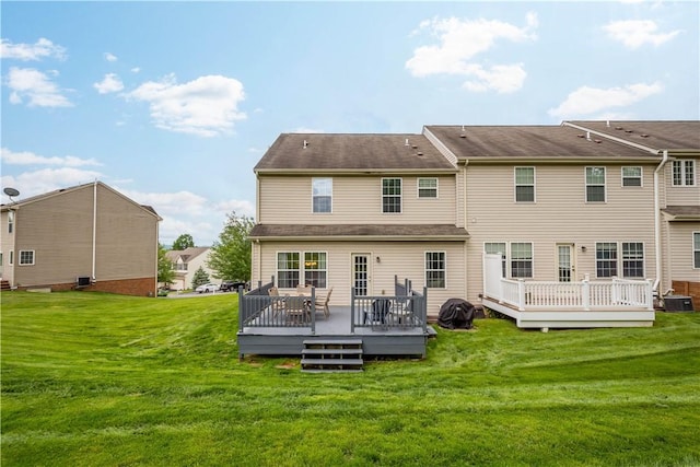 254 Maple Ridge Dr, Cecil, PA 15317 - back of property with cooling unit, a lawn, and a deck