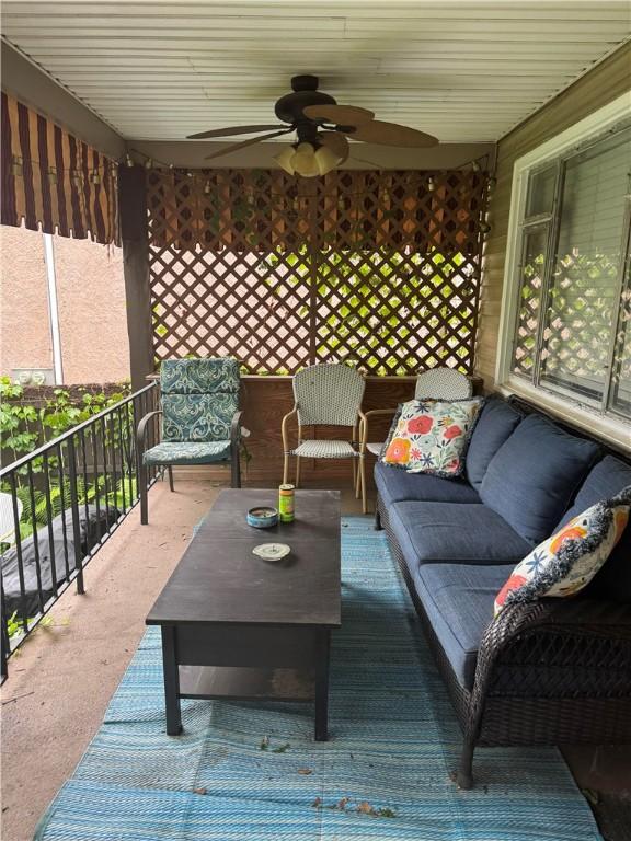 623 5th St, Oakmont, PA 15139 - view of patio featuring ceiling fan, outdoor lounge area, and a balcony