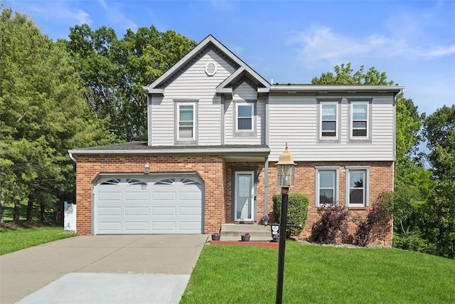 113 Silo Ct, North Fayette, PA 15071 - view of front facade featuring driveway, a front yard, brick siding, and a garage