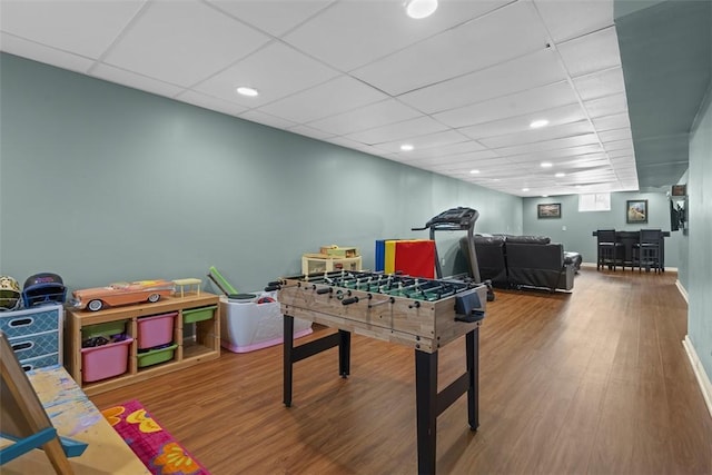 113 Silo Ct, North Fayette, PA 15071 - game room with a bar, wood finished floors, a drop ceiling, baseboards, and recessed lighting