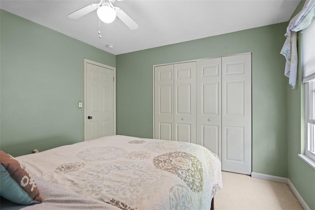 113 Silo Ct, North Fayette, PA 15071 - bedroom with light colored carpet, a closet, baseboards, and ceiling fan