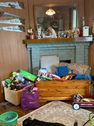111 Central Ave, Chicora Boro, PA 16025 - detailed view of a brick fireplace and wood walls