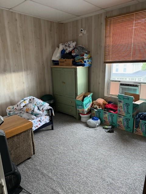 111 Central Ave, Chicora Boro, PA 16025 - carpeted bedroom featuring wooden walls and cooling unit
