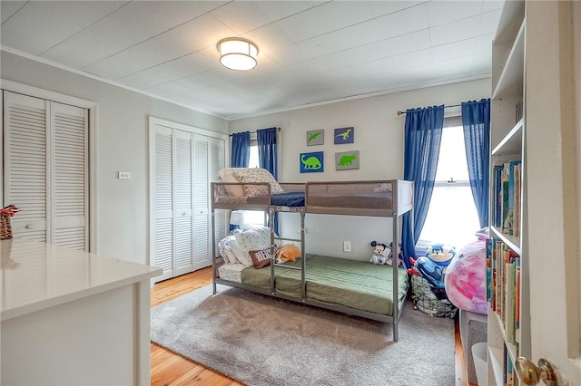 429 Market St, Beaver, PA 15009 - bedroom with wood finished floors, ornamental molding, and two closets