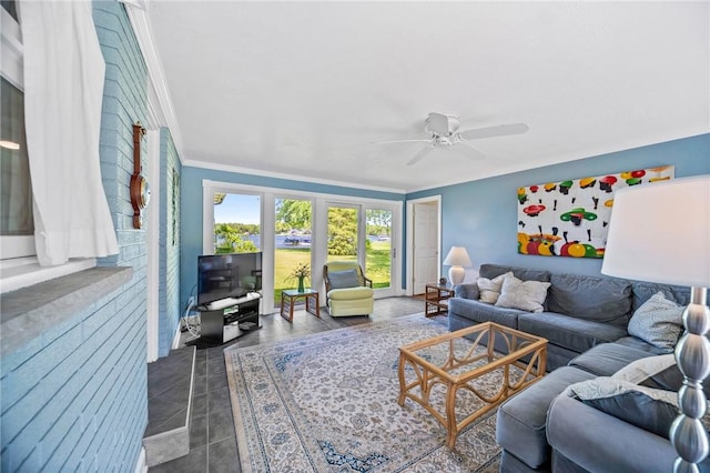 10756 Aldina Dr, Conneaut Lake, PA 16316 - living room with ornamental molding and ceiling fan