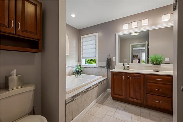 3893 Windsor Ct, Hermitage, PA 16148 - bathroom with vanity, a garden tub, toilet, and recessed lighting
