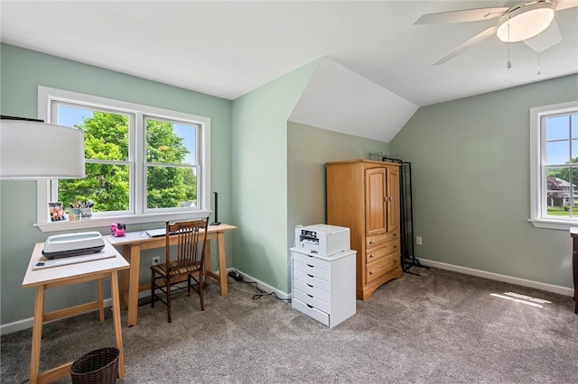 3893 Windsor Ct, Hermitage, PA 16148 - carpeted office space with a ceiling fan, baseboards, and lofted ceiling