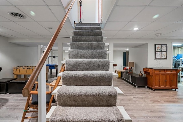 3893 Windsor Ct, Hermitage, PA 16148 - stairs with a drop ceiling, wood finished floors, and recessed lighting