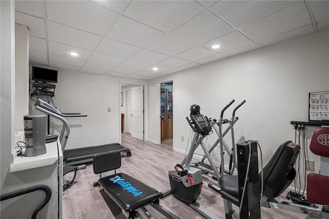 3893 Windsor Ct, Hermitage, PA 16148 - workout area with wood finished floors, a drop ceiling, recessed lighting, and baseboards