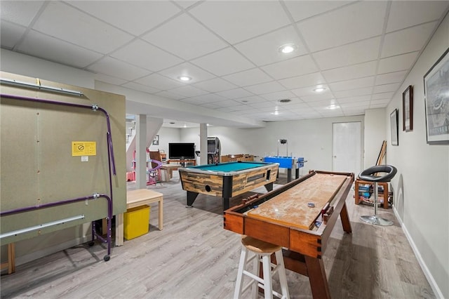 3893 Windsor Ct, Hermitage, PA 16148 - playroom featuring wood finished floors, pool table, baseboards, a paneled ceiling, and recessed lighting