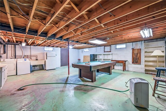 1011 S Lake Rd, Jefferson Twp Mer, PA 16137 - below grade area featuring freestanding refrigerator, separate washer and dryer, healthy amount of natural light, and billiards table