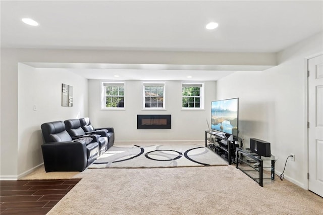 4324 Grandview Dr, Richland, PA 15044 - living area with recessed lighting, baseboards, healthy amount of natural light, and a glass covered fireplace