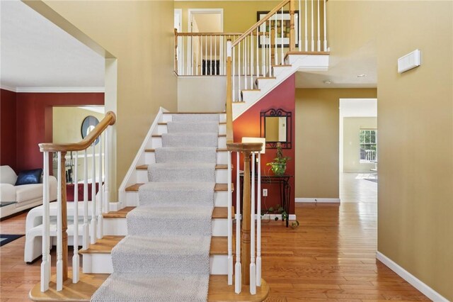 4324 Grandview Dr, Richland, PA 15044 - staircase featuring hardwood / wood-style flooring, baseboards, and a high ceiling