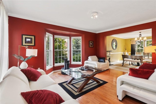 4324 Grandview Dr, Richland, PA 15044 - living room featuring wood finished floors, crown molding, and a chandelier