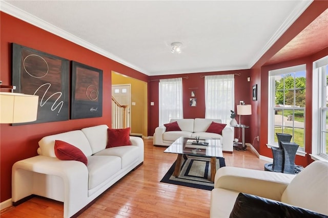 4324 Grandview Dr, Richland, PA 15044 - living room with crown molding, stairs, hardwood / wood-style flooring, and baseboards